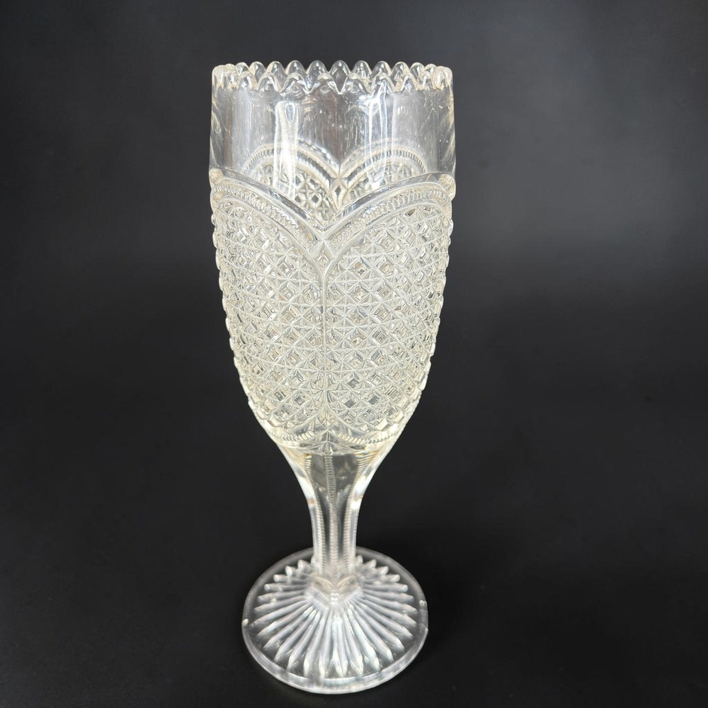 Indiana Austrian Glass Vase Antique Clear Pressed Glass Scalloped Rim 10 inch